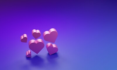 Pink Heart icon isolated on purple-blue background. Romantic symbol linked, join, passion and wedding. Valentine day symbol. Minimalism concept. 3D render illustration