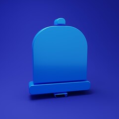 Blue Church bell icon isolated on blue background. Alarm symbol, service bell, handbell sign, notification symbol. Minimalism concept. 3D render illustration