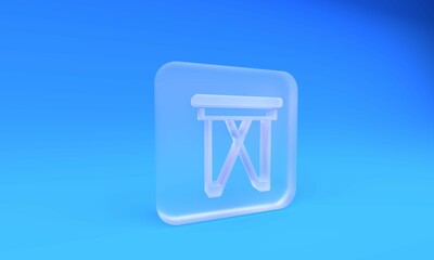 Frosted glass Camping portable folding chair icon isolated on blue background. Rest and relax equipment. Fishing seat. Square frosted glass button. 3D render illustration