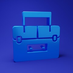 Blue Case or box container for wobbler and gear fishing equipment icon isolated on blue background. Fishing tackle. Minimalism concept. 3D render illustration