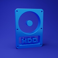 Blue Hard disk drive HDD icon isolated on blue background. Minimalism concept. 3D render illustration