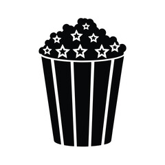 Popcorn bucket with stars black and white icon