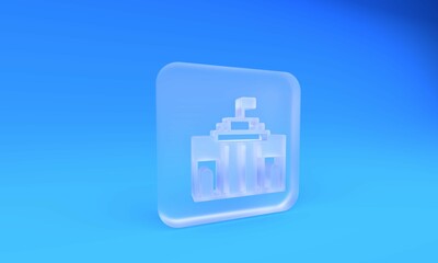 Frosted glass Prado museum icon isolated on blue background. Madrid, Spain. Square frosted glass button. 3D render illustration