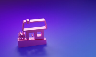 Pink Old Ukrainian house hut icon isolated on purple-blue background. Traditional village house. Minimalism concept. 3D render illustration