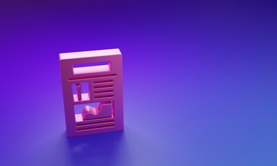 Pink News icon isolated on purple-blue background. Newspaper sign. Mass media symbol. Minimalism concept. 3D render illustration
