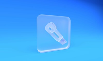 Frosted glass Stationery knife icon isolated on blue background. Office paper cutter. Square frosted glass button. 3D render illustration