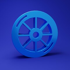 Obraz premium Blue Bicycle wheel icon isolated on blue background. Bike race. Extreme sport. Sport equipment. Minimalism concept. 3D render illustration