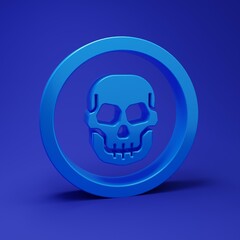 Blue Mexican skull coin icon isolated on blue background. Minimalism concept. 3D render illustration
