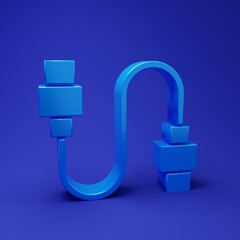 Blue USB cable cord icon isolated on blue background. Connectors and sockets for PC and mobile...