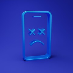 Blue Dead mobile icon isolated on blue background. Deceased digital device emoji symbol. Corpse...