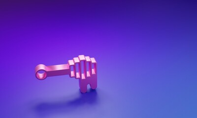 Pink Honey dipper stick with dripping honey icon isolated on purple-blue background. Honey ladle....