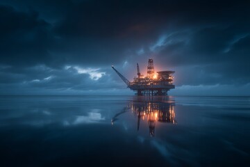Fototapeta premium Offshore Drilling Platform at Sea Dramatic Lighting