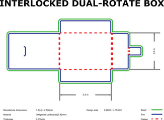 Interlocked dual rotate box packaging template die-cut design