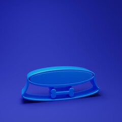 Blue Pet food bowl for cat or dog icon isolated on blue background. Dog bone sign. Minimalism concept. 3D render illustration