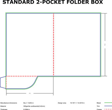 Standard two pocket folder box template die cut design