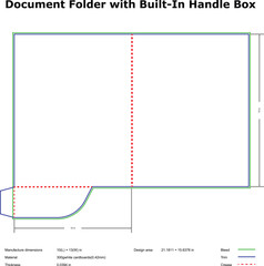 Document folder design template with built in handle box die cut