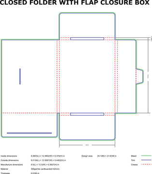 Closed folder with flap closure box die-cut template design