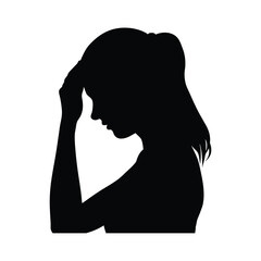 silhouette of a upset woman vector art on white background
