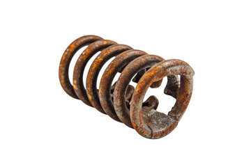 Closeup of a rusty metal coil spring isolated