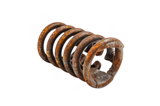Closeup of a rusty metal coil spring isolated