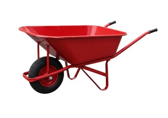 Red steel wheelbarrow isolated on white background
