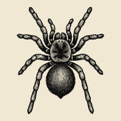 Tarantula spider engraving style vector illustration