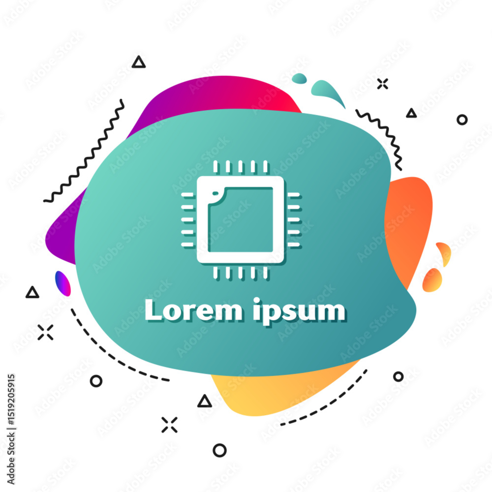Fototapete White Computer processor with microcircuits CPU icon isolated on white background. Chip or cpu with circuit board. Micro processor. Abstract banner with liquid shapes. Vector