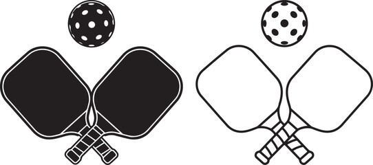 Pickleball Paddles and Balls - Monochrome Sports Equipment Illustration for Players and Enthusiasts