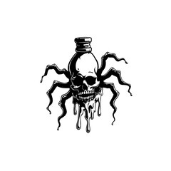 Creepy skull bottle with spider legs: A sinister fusion of horror and object