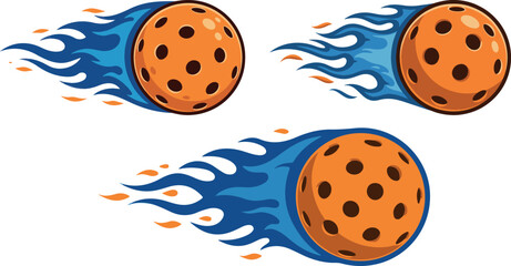 Dynamic Pickleball Vector Graphics with Flaming Balls