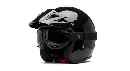 Fototapeta premium Sleek Black Motorcycle Helmet with Goggles: A Classic Vintage Design