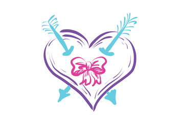 Hand Drawn Vector Creative Doodle Heart Design Element. Isolated on White Background. Magenta, Blue and Purple Neon Colors Sketch Design. Hand drawn style illustration. love heart symbol.