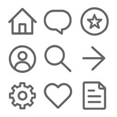 Simple Gray Line Icons Set for Digital Interface