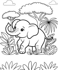 Adorable baby elephant coloring page jungle habitat