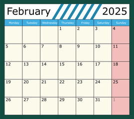 Calendar for februari 2025 vector illustration assets