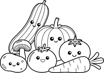 Adorable kawaii vegetables coloring page cute farm produce