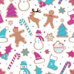 Christmas Seamless Pattern. Christmas and New year Holiday Repeatable Pattern. Decorative Elements Texture for Wallpaper, Gift Wrapping paper, Card or Banner Template or Fabric Textile Prints.