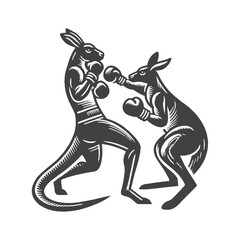 Fototapeta premium Vintage Hand-Drawn Kangaroo Boxing Playfully Illustration, Fun Marsupial Engraved Style Vector for T-Shirts and Wildlife Humor Design