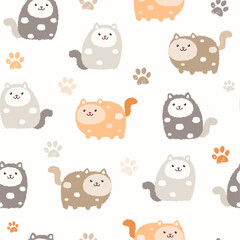 Seamless pattern with cute colorful Kittens. Creative childish fur texture. Great for fabric, textile Vector Illustration, grunge effect, creative, cat paw