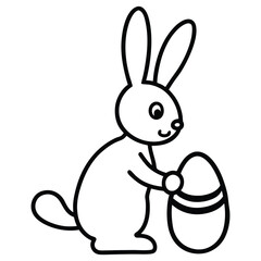 Obraz premium Cute Bunny Painting Easter Egg on White Background