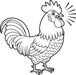 Cartoon rooster crowing loudly farm animal illustration