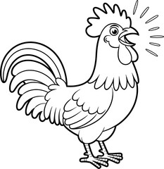 Cartoon rooster crowing farm animal coloring page