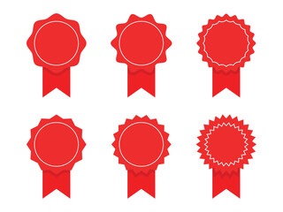 Red award medal with red ribbon vector- reward badges set vector illustration