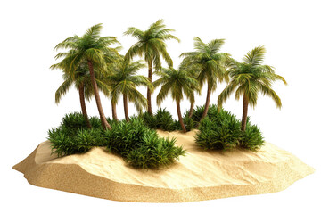 Tropical island with lush palm trees and sandy beach