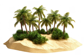 Tropical island with lush palm trees and sandy beach