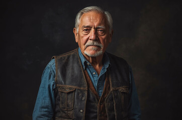 Obraz premium Mature Man Portrait in Leather Vest
