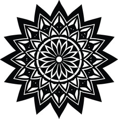 Circular Mandala Art – Bold Black Sacred Symbol in Line Style