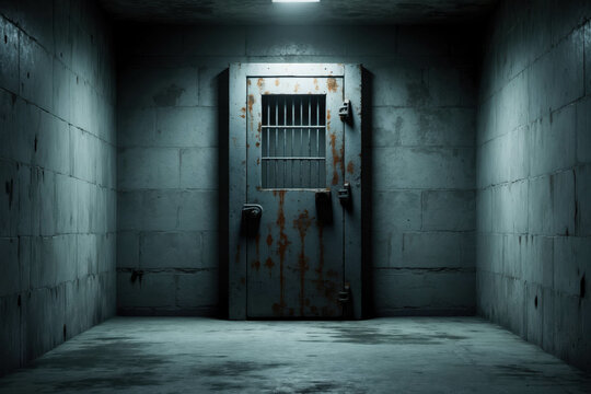 Eerie Prison Cell with Rusty Door