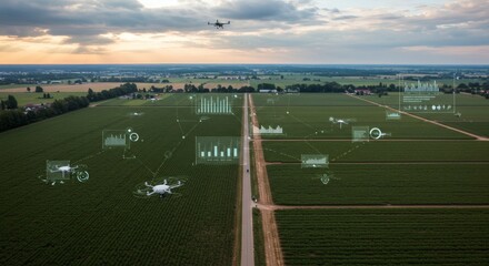 In the Heart of Tomorrow: Smart agriculture fields with drones and AI data overlay