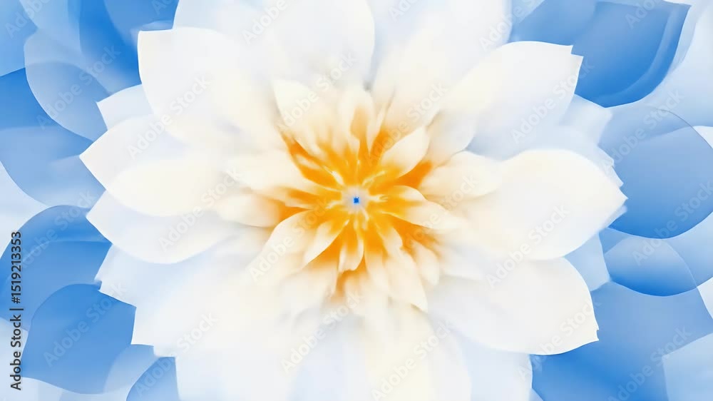 Poster ソフトブルーとホワイトの花模様の背景を持つ抽象的なデジタルアートワーク 万華鏡のようなデザインと繊細なディテールとレイヤー